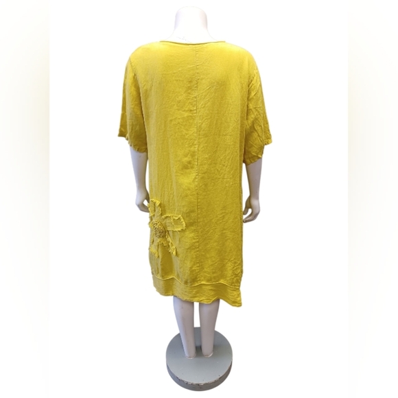Serena Giorgi 100% Linen Goldenrod S/S Midi EUC Size XL - Picture 4 of 9